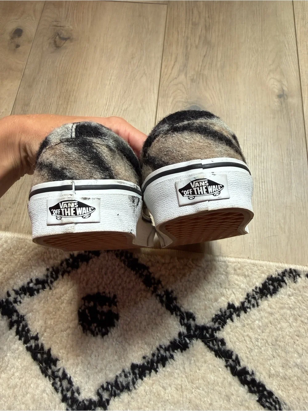 Womens Slip-On Vans Tan & Black Tiger Print